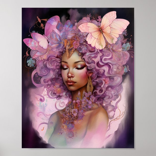 Black Goddess Pink Purple Fantasy Art Poster (Front)