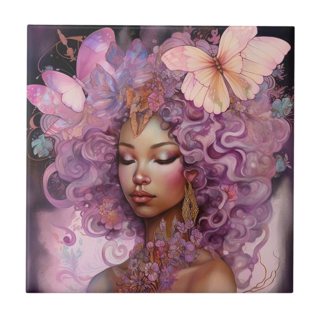 Black Goddess Pink Purple Fantasy Art Tile (Front)
