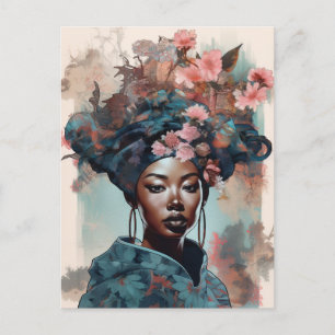 Black Goddess Queen Pink Blue Fantasy Art Postcard
