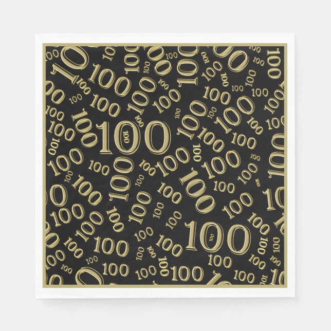 Black/Gold 100 Random Number Pattern Napkin (Front)