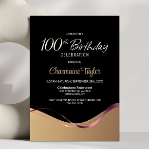 Black Gold 100th Birthday Party Invitation