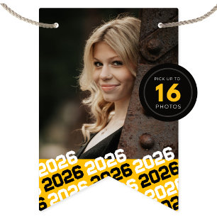 Black & Gold 16 Photo Graduation Hanging Banner