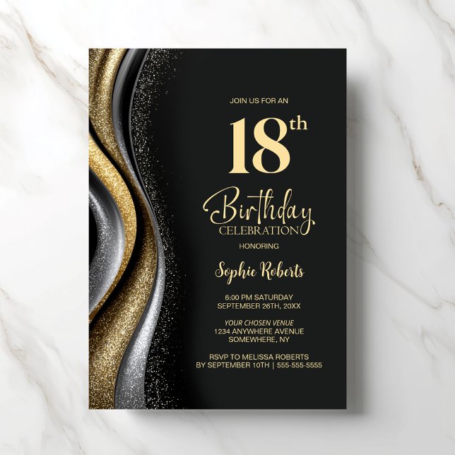 Black Gold 18th Birthday Party Invitation (Creator Uploaded)