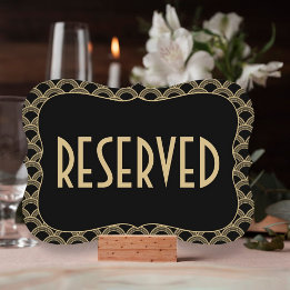 Black & Gold 1920's Gatsby Wedding Reserved Sign Invitation