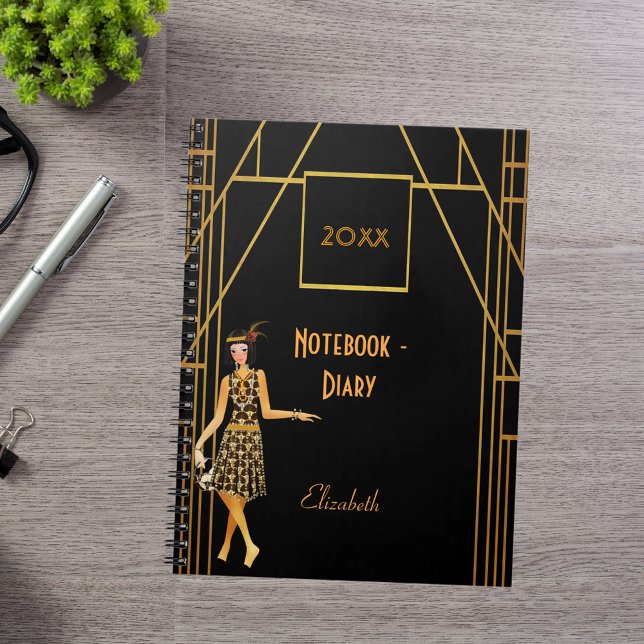 Black gold 1920's style art deco retro diary notebook (Creator Uploaded)