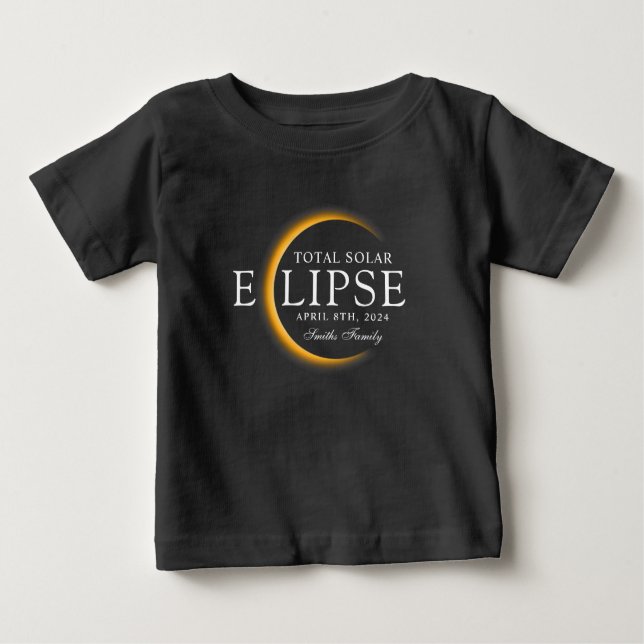 Black & Gold 2024 Texas Total Solar Eclipse Family Baby T-Shirt (Front)