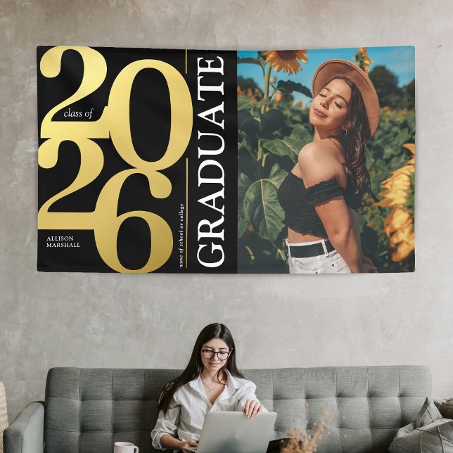 Black Gold 2025 Graduate Photo Graduation Banner (Creator Uploaded)