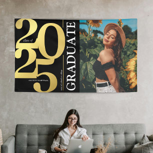 Black Gold 2025 Graduate Photo Graduation Banner