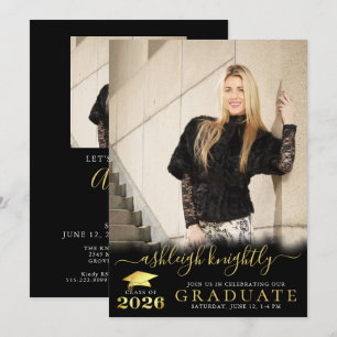 Black Gold 2026 Elegant 2 Photos Graduation Party Invitation