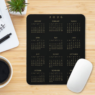 Black Gold 2026 Full Year Calendar Home Office Mouse Pad