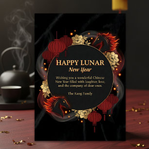 Black Gold 2026 Horse Chinese Lunar New Year Holiday Card