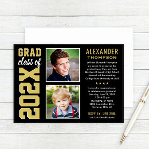 Black Gold 2026 Photo Graduation Party Invitation