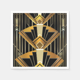 Black & Gold 20's Art Deco Gatsby Glam Wedding Napkin