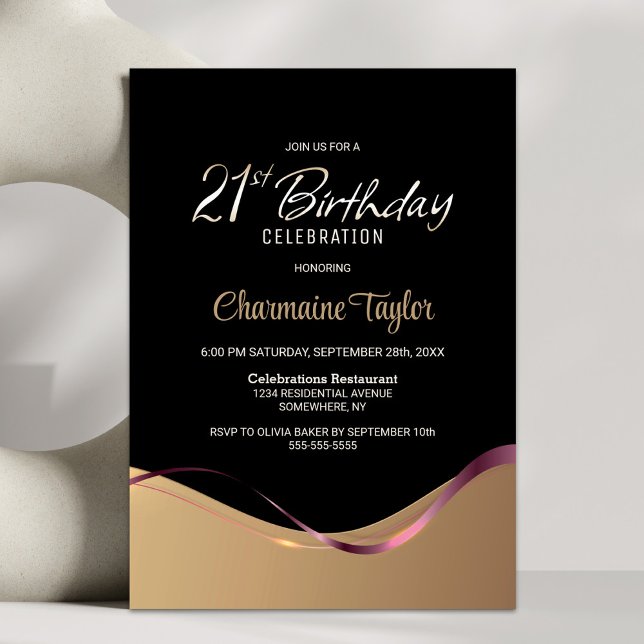 Black Gold 21st Birthday Party Invitation (Creator Uploaded)