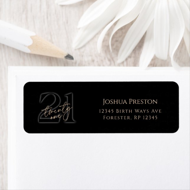 Black Gold 21st Birthday Return Address Label (Insitu)
