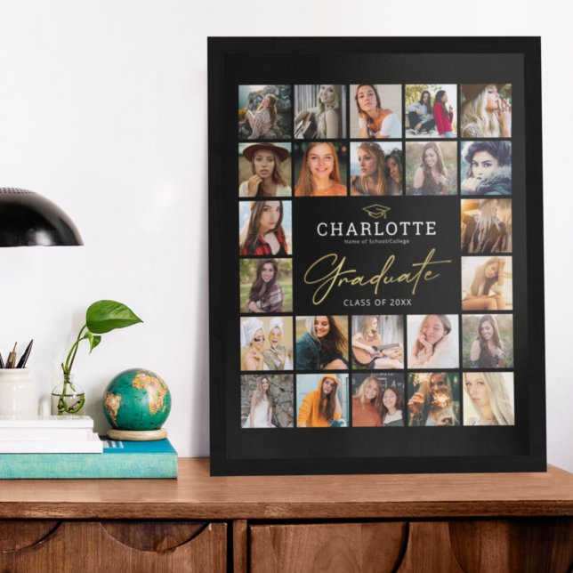Black Gold 24 Photo Collage Graduation Poster (Creator Uploaded)