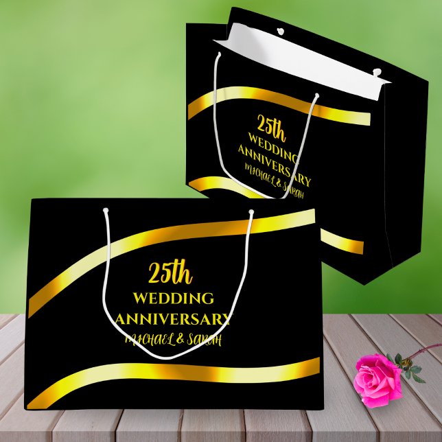  Black Gold 25th Wedding Anniversary Gift Keepsake Large Gift Bag (Creator Uploaded)