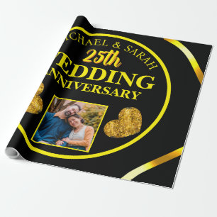  Black Gold 25th Wedding Anniversary Gifts Couples Wrapping Paper