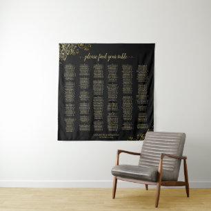 Black & Gold 300 Name Alphabetical Seating Chart Tapestry