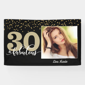 Black Gold 30 and Fabulous Birthday Photo Banner