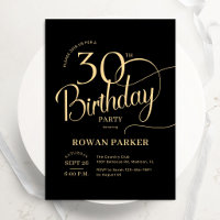 Black Gold 30th Birthday Elegant Script