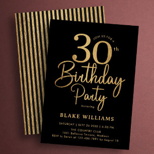 Black Gold 30th Birthday Invitation