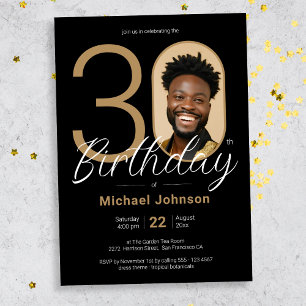 Black Gold 30th Birthday Invitation
