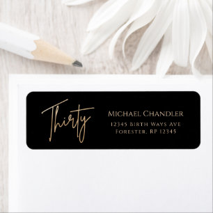 Black & Gold 30th Birthday Return Address Label