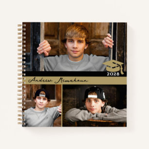 Black & Gold 3 Photo Graduation Guestbook Note Notebook