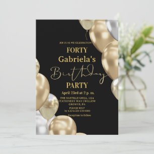 Black Gold 40th Birthday   Invitation