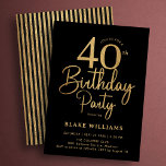 Black Gold 40th Birthday Invitation<br><div class="desc">Black gold 40th birthday party invitation. Trendy modern design,  perfect for a stylish men's or women's bday celebration. Features script font and stripes on the back. Customize with your own details. Printed Zazzle invitations or instant download digital printable template.</div>