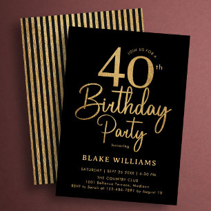 Black Gold 40th Birthday Invitation