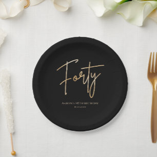 Black & Gold 40th Birthday Party Paper Plates