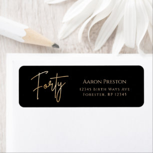 Black & Gold 40th Birthday Return Address Label