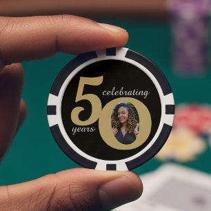 Black & Gold 50 Photo Fifty Years 50th Birthday Poker Chips