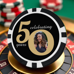 Black & Gold 50 Photo Fifty Years 50th Birthday Poker Chips