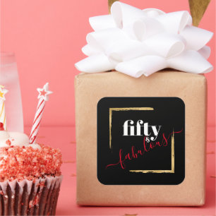 Black & Gold 50th 50 and Fabulous Birthday Square Sticker