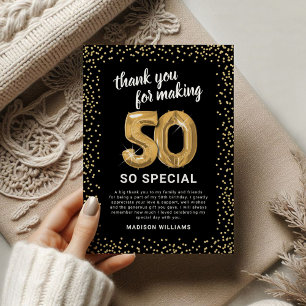 Black Gold 50th Adult Birthday Thank You Card