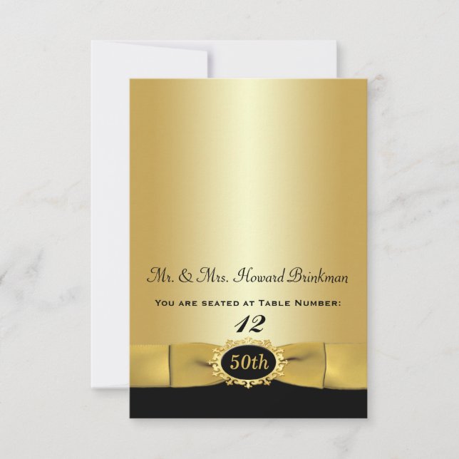 Black, Gold 50th Anniversary Folding Place Card (Front)