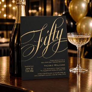 Black Gold 50th Birthday Elegant Calligraphy Invitation