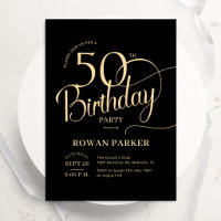 Black Gold 50th Birthday Elegant Script