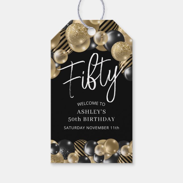 Black Gold 50th Birthday Gift Tags (Front)