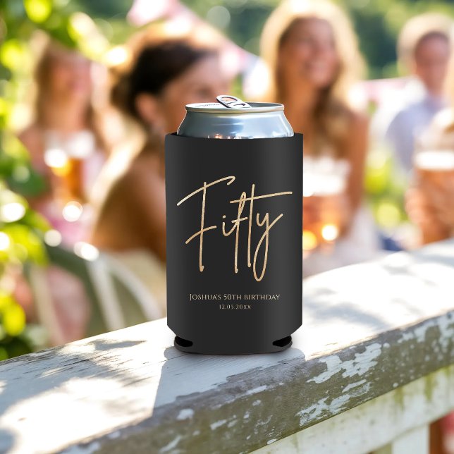 Black & Gold 50th Birthday Party Can Cooler (Black & Gold 50th Birthday Party Can Cooler)
