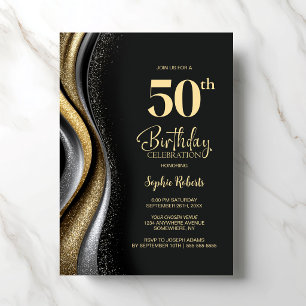 Black Gold 50th Birthday Party Invitation