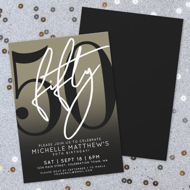 Black Gold 50th Birthday Party Invitation (Black Gold 50th Birthday Party Invitation )