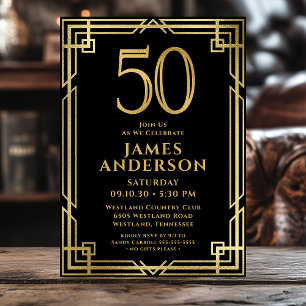 Black Gold 50th Birthday Photo Invitation