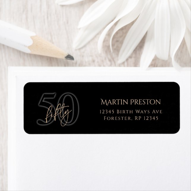 Black Gold 50th Birthday Return Address Label (Insitu)