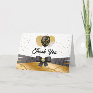 Black Gold 50th Birthday Silk Balloon Thank You Card