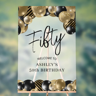 Black Gold 50th Birthday Welcome Acrylic Sign
