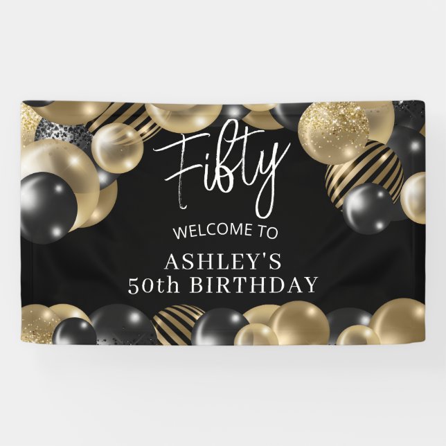 Black Gold 50th Birthday Welcome Banner (Horizontal)